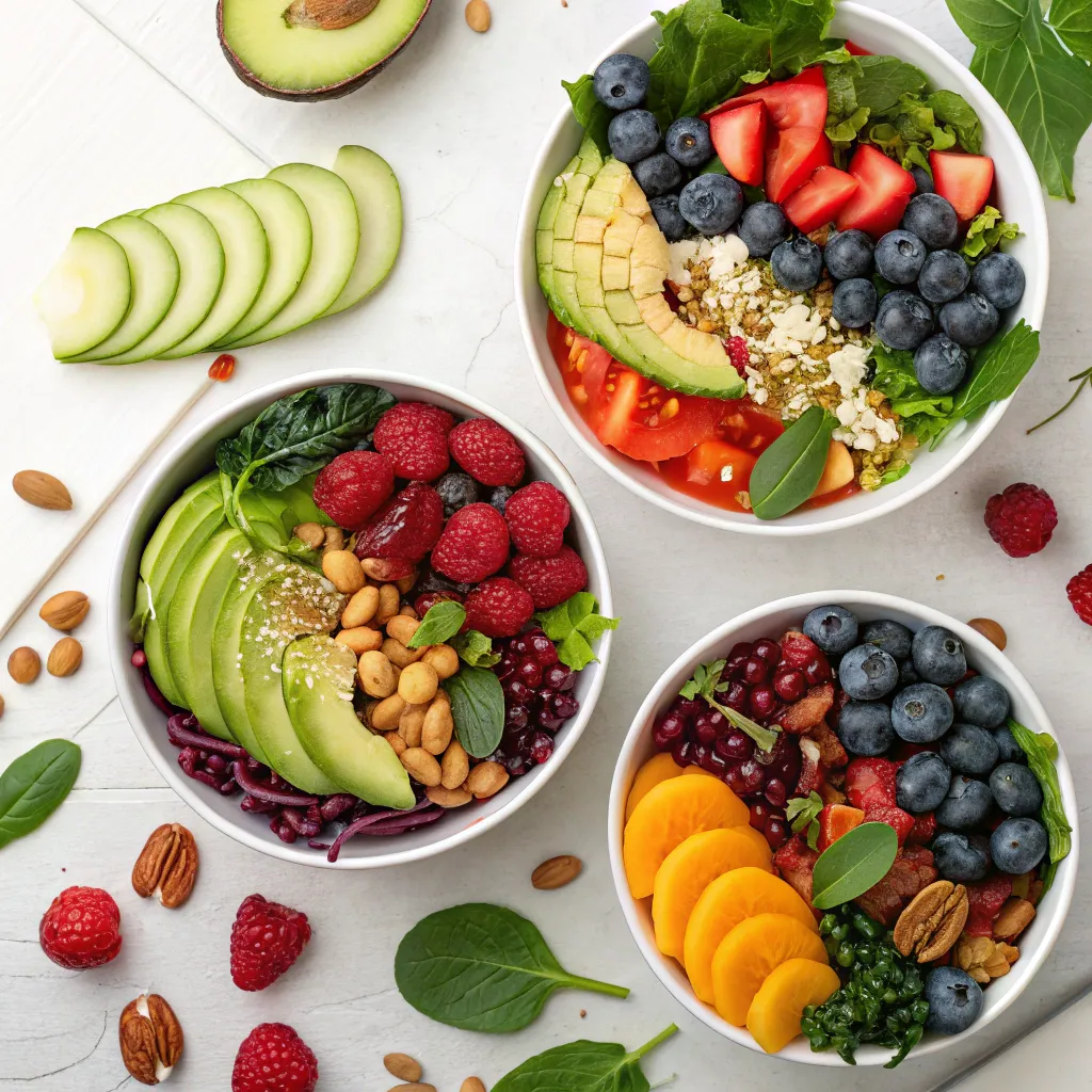 Colorful assortment of healthy superfood dishes